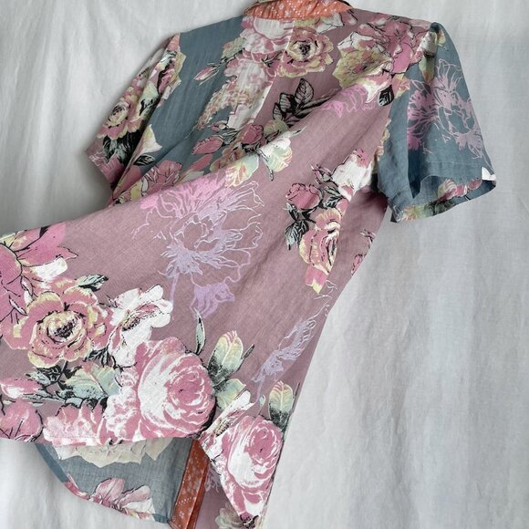 Artistic Works by Lu Floral Mix Print Top Size S Short Sleeve Button Down Blouse - Picture 5 of 9